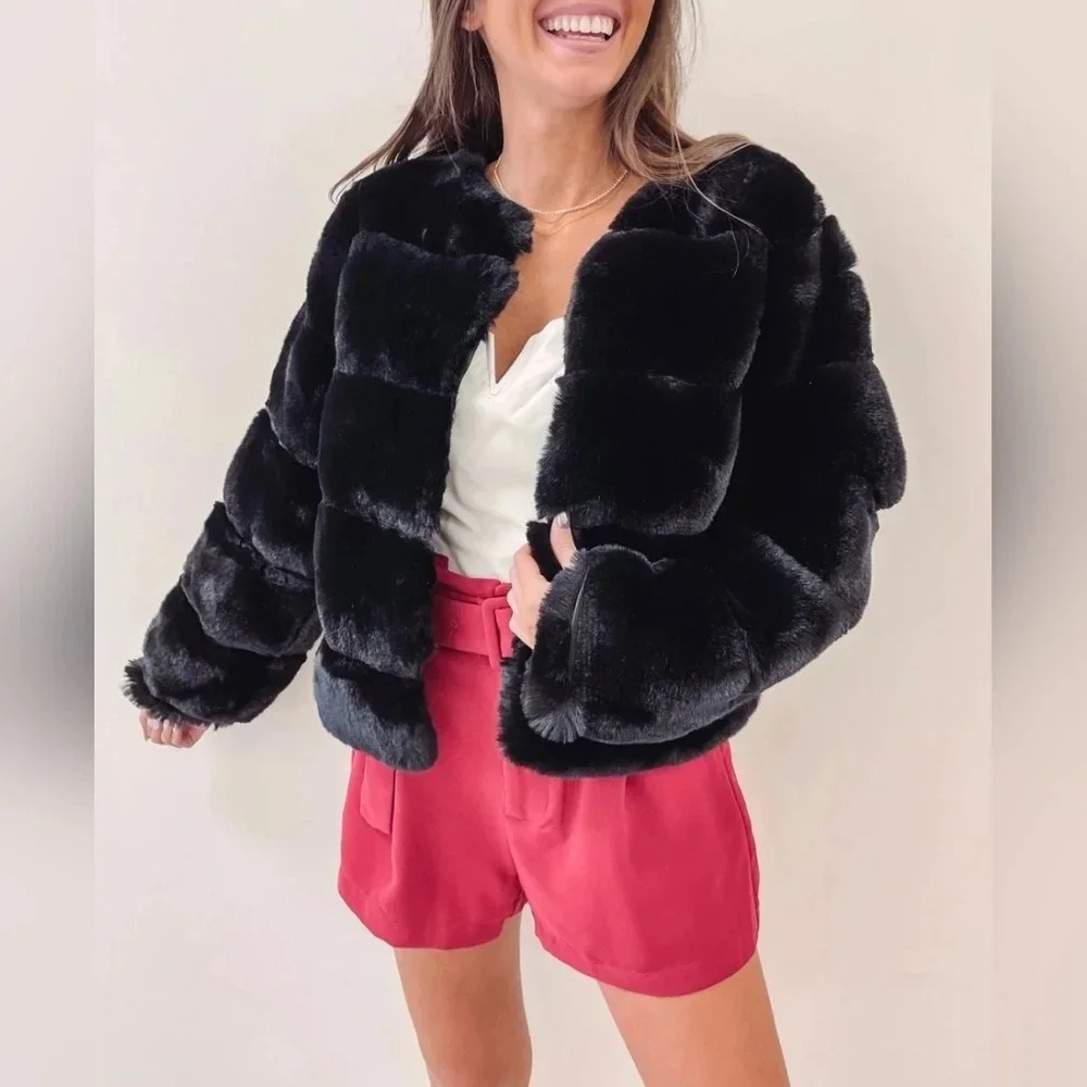TIMING-AVARA Janet Faux  Fur Jacket- Black - Picture 6 of 13